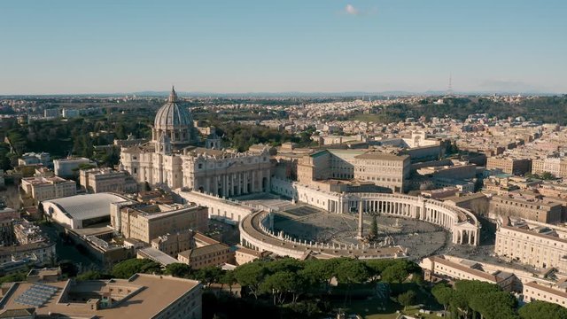 Aerial view of St. Peter's Basilica and St. Peter's Square with Christmas tree on it