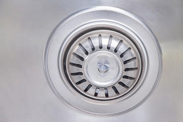 Closeup photo of water drain. Sink drain.