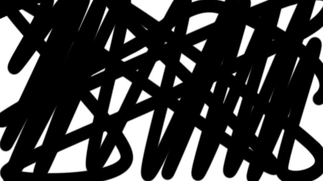 Self drawing chaotic scribbles with lines and curves revealing background. Copy space. Transition, line art, sketch.