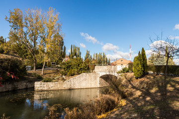 Obraz premium Valladolid, Spain. One of the sluice fates (number 42) of the Canal de Castilla (Canal of Castile), constructed in the 18th Century