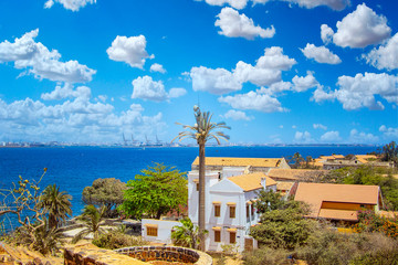 View to historic city at the island in Africa. It is small Goree island near Dakar, Senegal. It was...