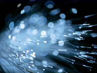 Optical fiber network cable on black background
