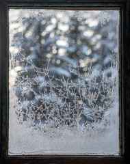 Frost on an old window pane