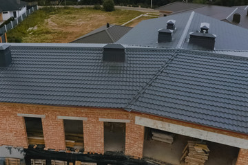 Corrugated metal roof and metal roofing. Modern roof made of met