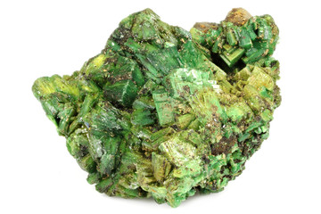 torbernite (uranium ore) from Margabal Mine, France isolated on white background