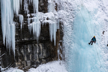 Ice climber at Johnston Canyon falls.