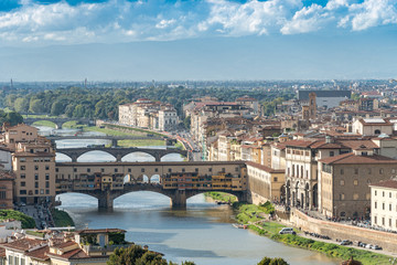 Panoramic view of Florence and Ponte Vecchio. Italy