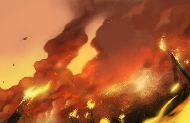 Fototapeta na wymiar Land on Fire Fantasy Background