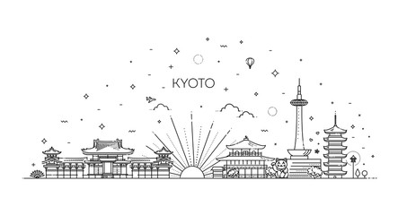 Fototapeta premium Zestaw ikon wakacje w Kioto. Zestaw ikon wektorowych