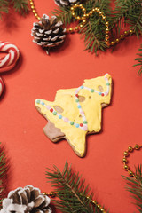 Gingerbread against Christmas background, Christmas mood