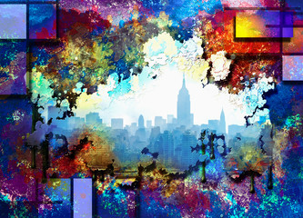 Abstract colorful composition. New York Skyline