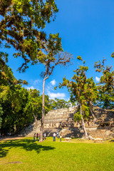 Fototapeta na wymiar The Astronomical pyramid of Copan Ruinas seen from afar. Honduras