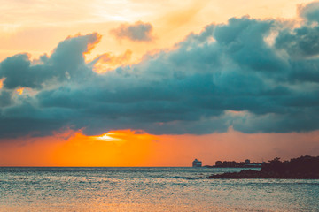 Fototapeta na wymiar Sunset at the beach of Jan Thiel in Curacao