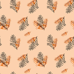 Digital flat illustration seamless pattern single exotic unusual orange-cute leaf. Print for cards, invitations, banners, fabrics.