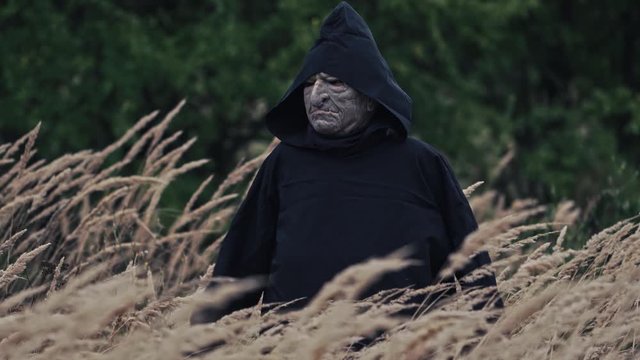 Gost in wheat field. Lone ghost figure standing in field
