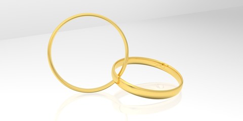 Wedding band, rings, isolated on white background with reflection, 3D CGI render