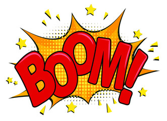 BOOM! Comic book, cartoon explosion with caption, speech bubble for your design.