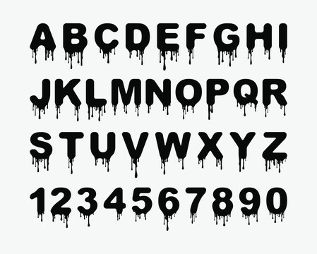 Dripping blood alphabet with splattered blood stains