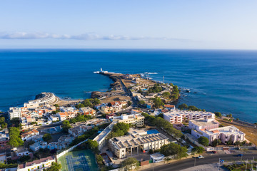 Naklejka na ściany i meble Aerial view of Praia city in Santiago - Capital of Cape Verde Islands - Cabo Verde