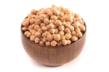 Bowl of Dry Chickpeas Isolated on a White Background