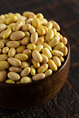Bowl of Dry Mayocoba Beans on a Rustic Wooden Table