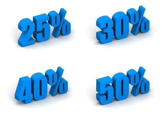 Full discounts set symbols isolated on white, original 3d rendering