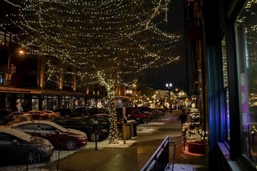 Holiday Lights illuminate the Old Market Neighborhood of downtown Omaha during December - obrazy, fototapety, plakaty