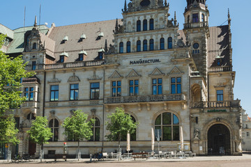 Houses on embankment of Weser river in Bremen, Germany