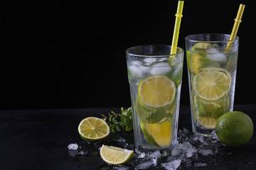 Mojito cocktail in a bur on a rustic table