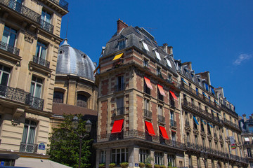 Paris building with colourful awnings