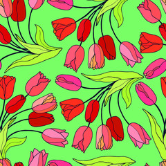 Tulip seamless pattern. eps10 vector stock illustration. hand drawing