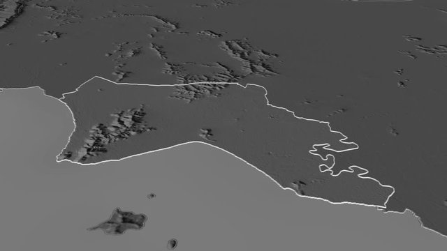Kep, province with its capital, zoomed and extruded on the bilevel map of Cambodia in the conformal Stereographic projection. Animation 3D