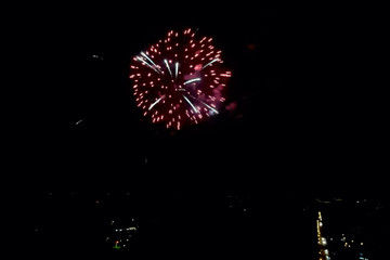 New Year's fireworks, inside view of fireworks, colorful flashes