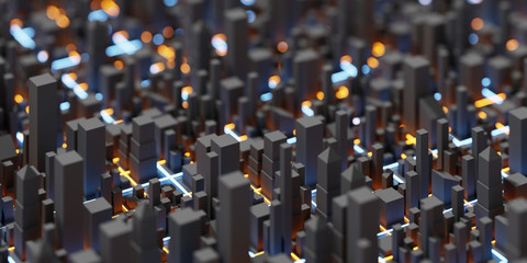 Obraz premium Techno mega city; urban and futuristic technology concepts, original 3d rendering