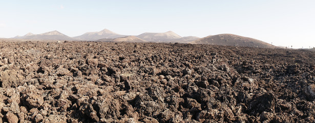 Arid Timanfaya National Park near Arrecife on the Canary Island Lanzarote in Spain.