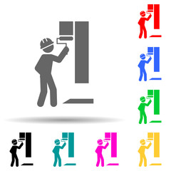 Worker paints the walls multi color style icon. Simple glyph, flat vector of construction people icons for ui and ux, website or mobile application