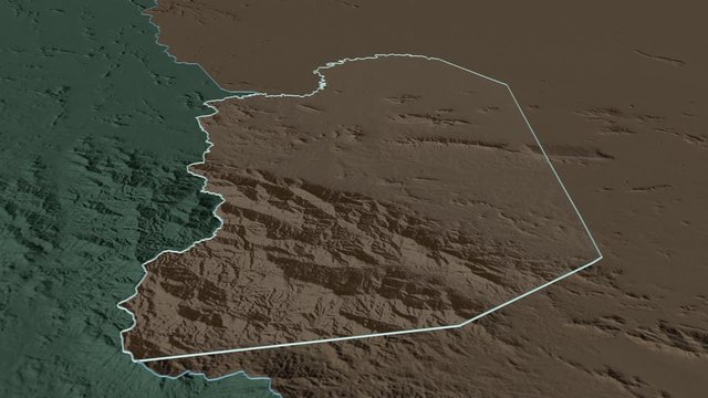 Krong Pailin, municipality with its capital, zoomed and extruded on the administrative map of Cambodia in the conformal Stereographic projection. Animation 3D