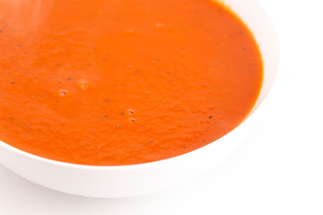 A Bowl of Homemade Cream of Tomato and Basil Soup
