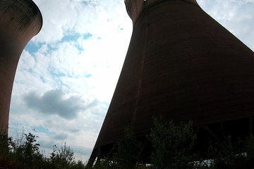 Old cooling towers of closed nuclear power plant.