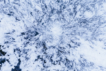 Ice texture, interesting frozen lake patterns, naturally created forms. Frozen river's water in the winter in mount Vitosha, near Sofia, Bulgaria. Ice Age climate changes.