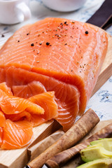 Cured salmon served  with cream  cheese