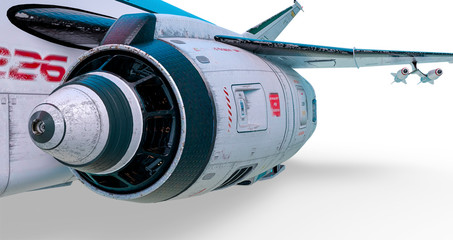 Fototapeta premium cool spaceship parked engine close up on white background
