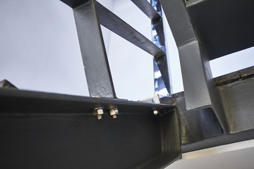 Naklejka premium Close-up and details of railing and stairs of a modern building, selective focus