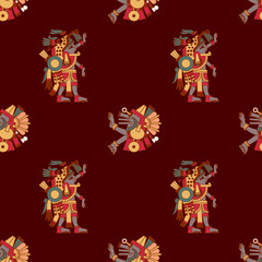 Aztec cacao seamless pattern design. Line art style. Vector illustration.