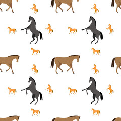 Horse seamless pattern design. Use it for print poster or package, equestrian cloth design. Vector illustration.