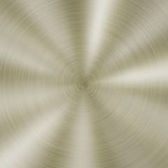 Abstract shiny metal background with circular brushed texture in golden color