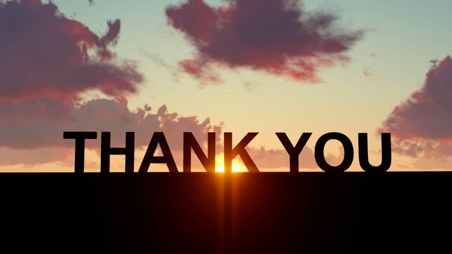 Thank You Text Silhouette at Sunset Background, 3D Rendering