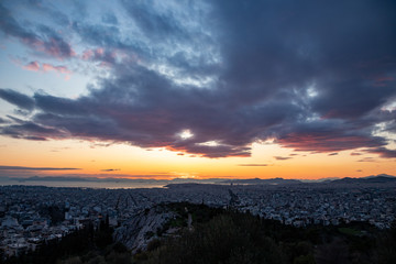 landscape of Athens at sunset, Greece