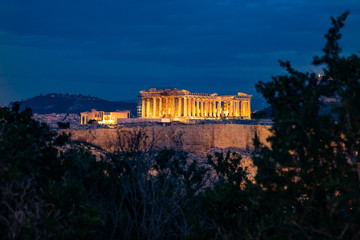 The Parthenon and the Acropolis of Athens by night. Greece