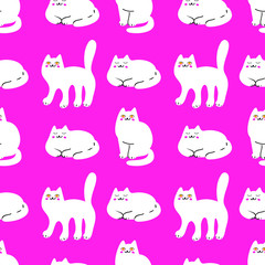 Vector seamless pattern with cute white cats.